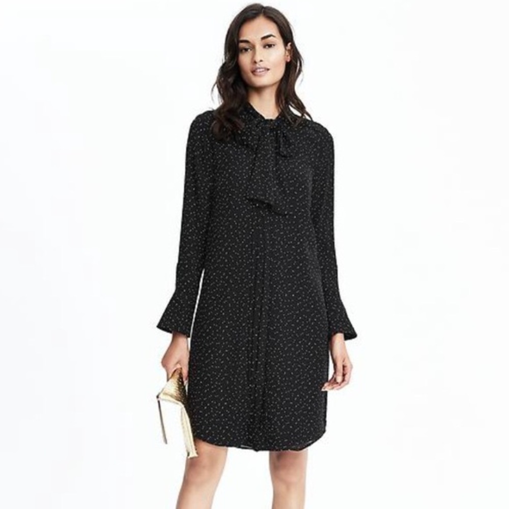 Banana Republic Speckled Tie-Neck Shift Dress (XS)